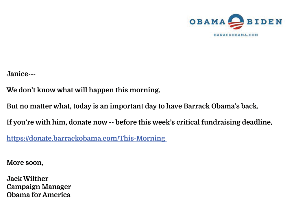 Political email message example