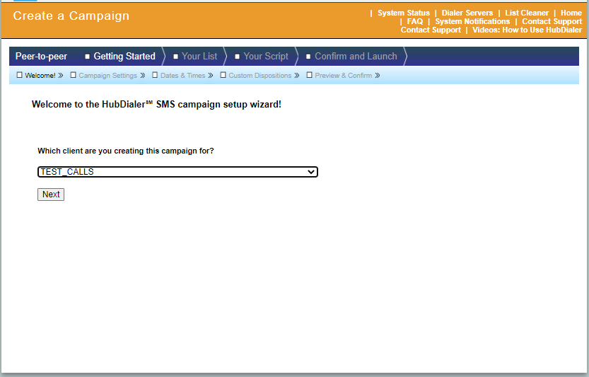HubDialer campaign creation screen