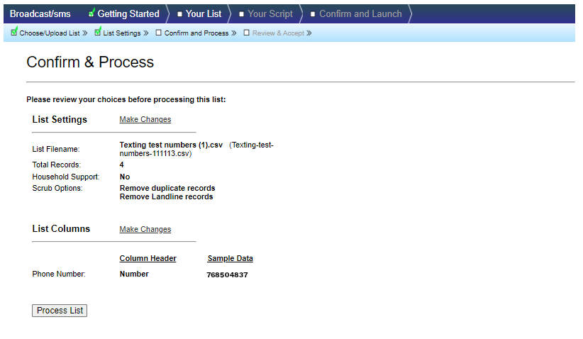 HubDialer confirm process broadcast campaign screen