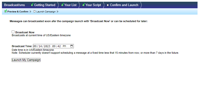 HubDialer launch broadcast campaign screen