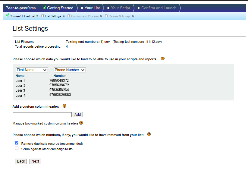 HubDialer list settings screen